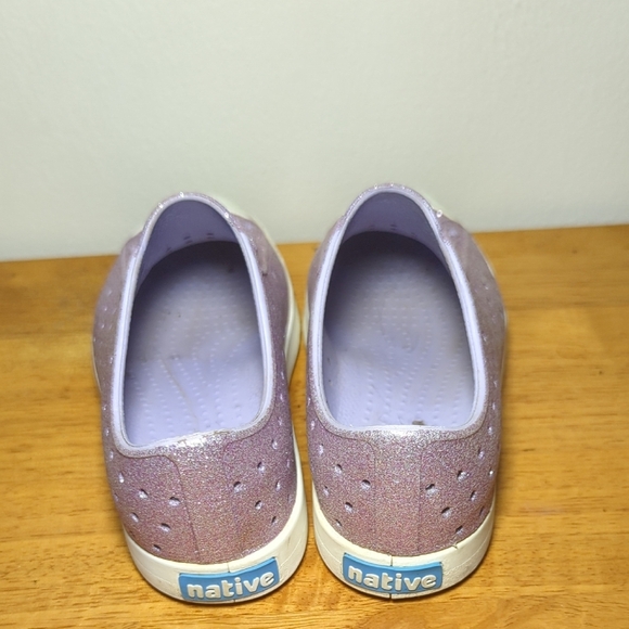 Native Jefferson Bling Glitter Slip-on Sneakers Purple + White Girls Size 1 - Picture 4 of 8